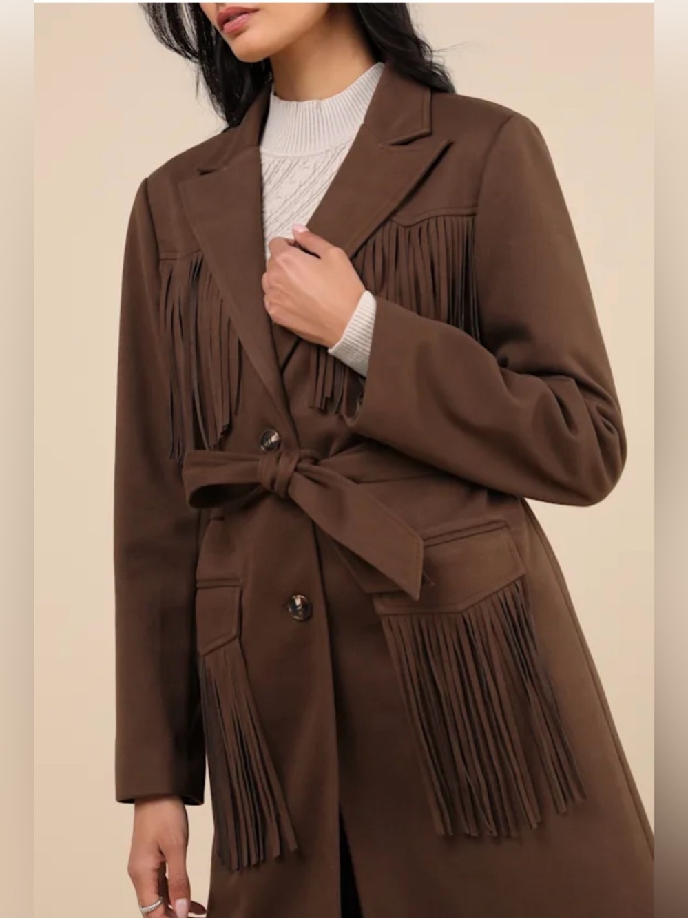 Lulus Palomino Dreams Faux Suede Fringe jacket Sz Small NWT